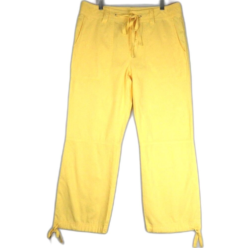 Lauren Ralph Lauren Yellow Linen-Blend Drawstring Wide Leg Crop Pants  Size 10